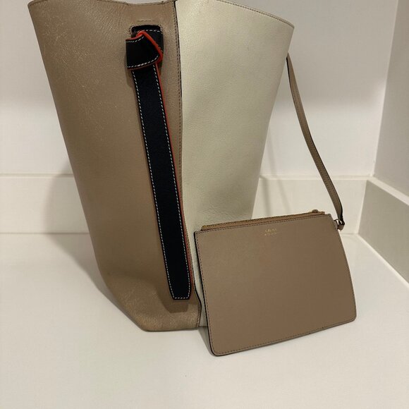 Celine Twisted Cabas Tote Multicolor Cream/Taupe -Work Tote Designer,Pre Worn - Picture 12 of 12